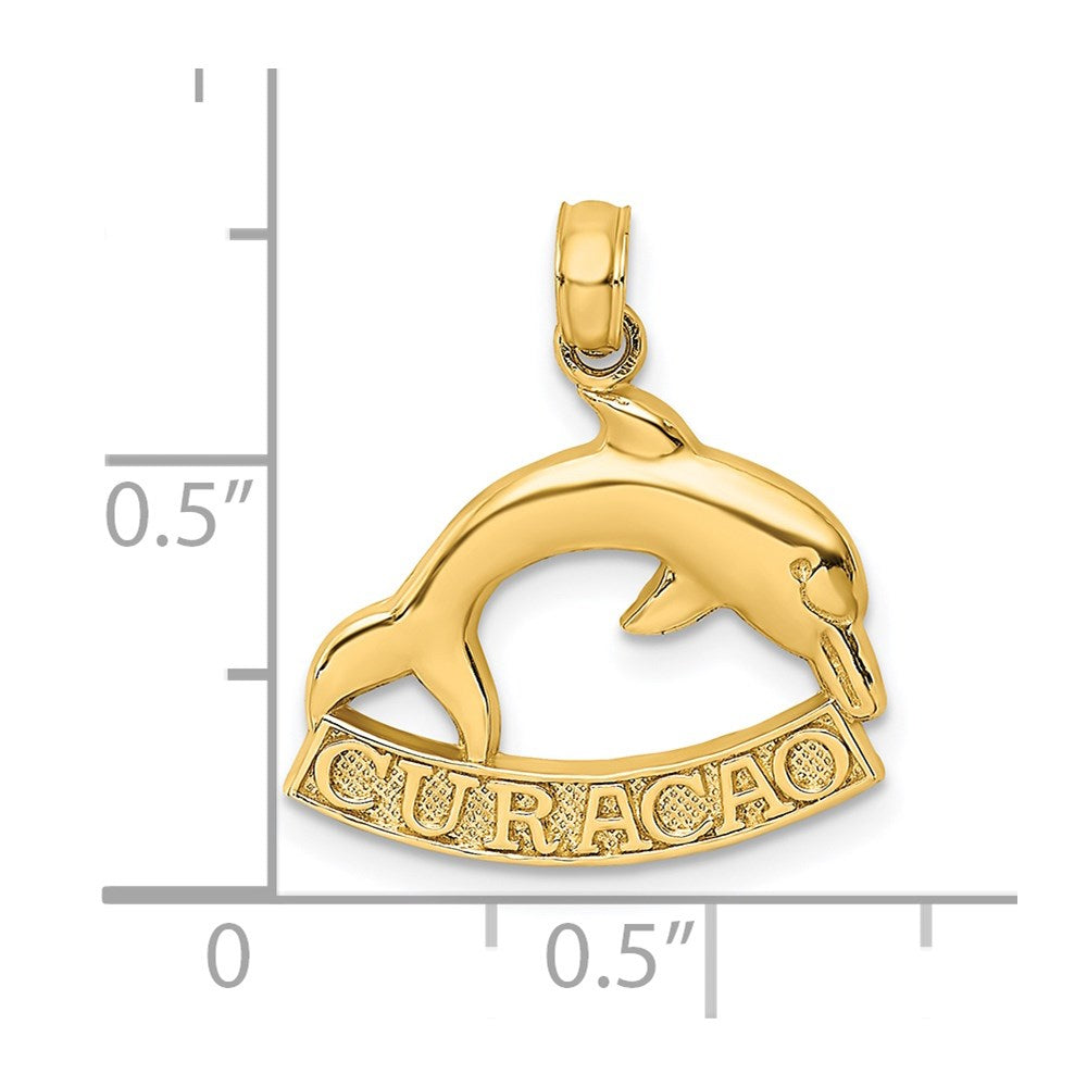 14k Yellow Gold 2-D CURACAO Under Polished Dolphin Charm