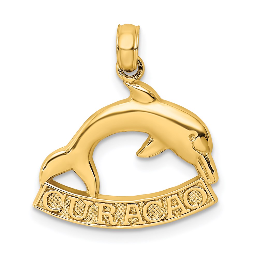 14k Yellow Gold 2-D CURACAO Under Polished Dolphin Charm