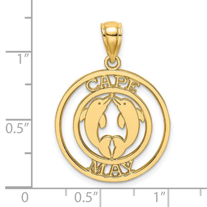 14k Yellow Gold CAPE MAY w/ Dolphins Round Charm