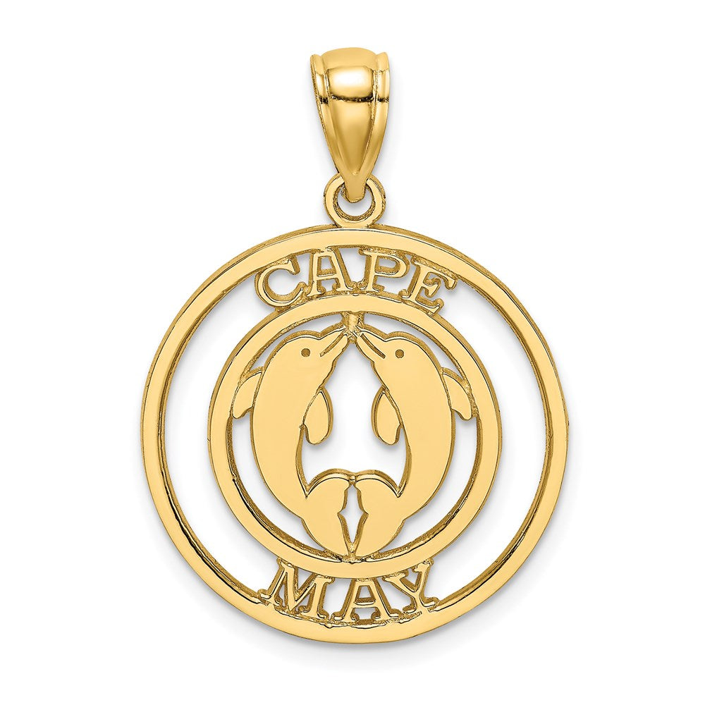 14k Yellow Gold CAPE MAY w/ Dolphins Round Charm