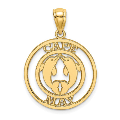 14k Yellow Gold CAPE MAY w/ Dolphins Round Charm