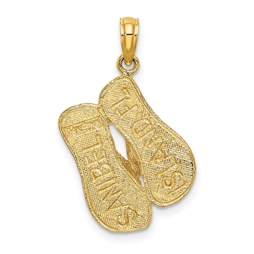 14k Yellow Gold 3D SANIBEL ISLAND w/ Large Double Flip-Flop Charm