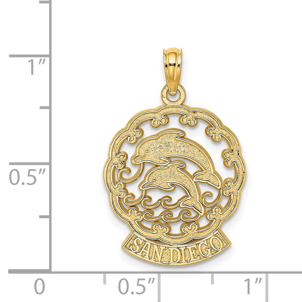 14k Yellow Gold SAN DIEGO w/ Dolphins and Waves Charm