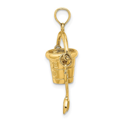 14k Yellow Gold  3D CAPE COD Bucket w/ Shovel Charm