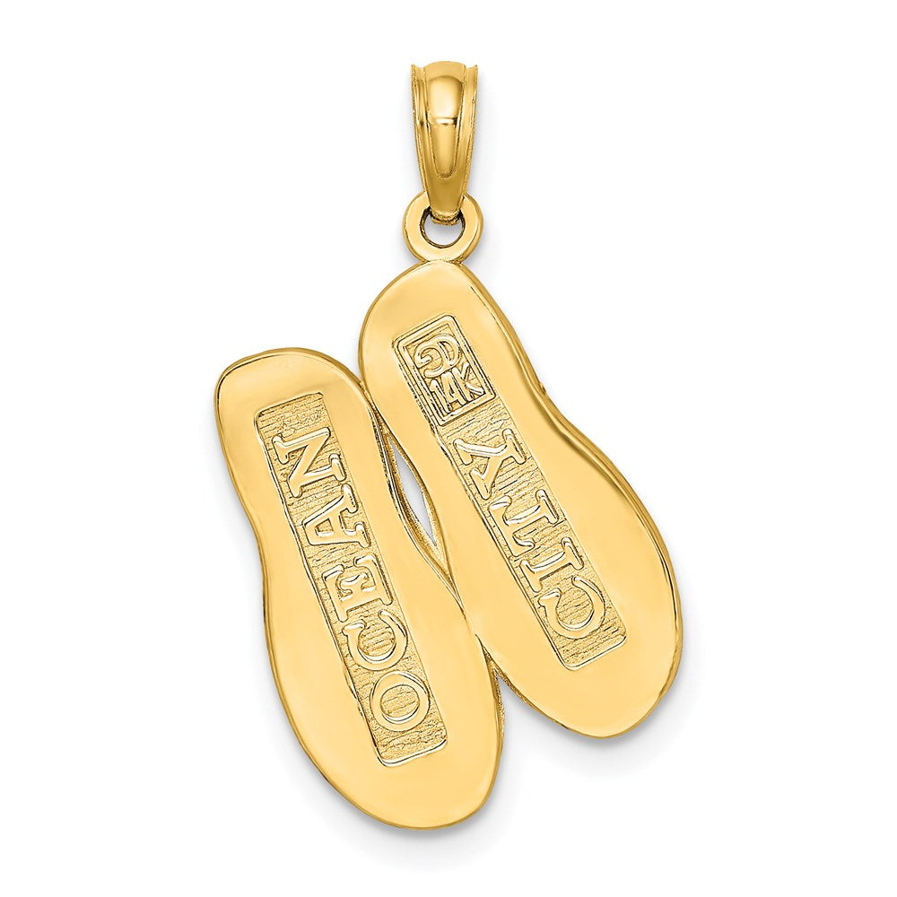 14k Yellow Gold 3D Polished OCEAN CITY Flip-Flop Charm