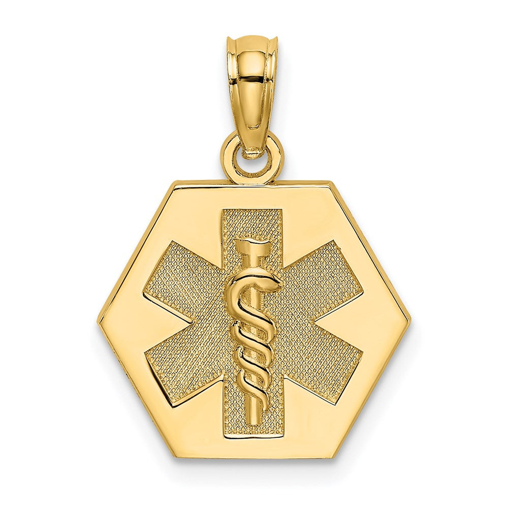14k Yellow Gold Caduceus Textured Back Medical Charm