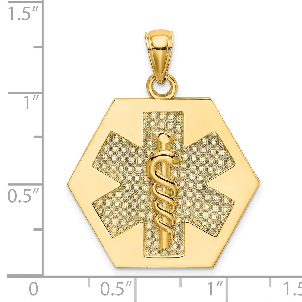 14k Yellow Gold Textured Back Caduceus Medical Disc