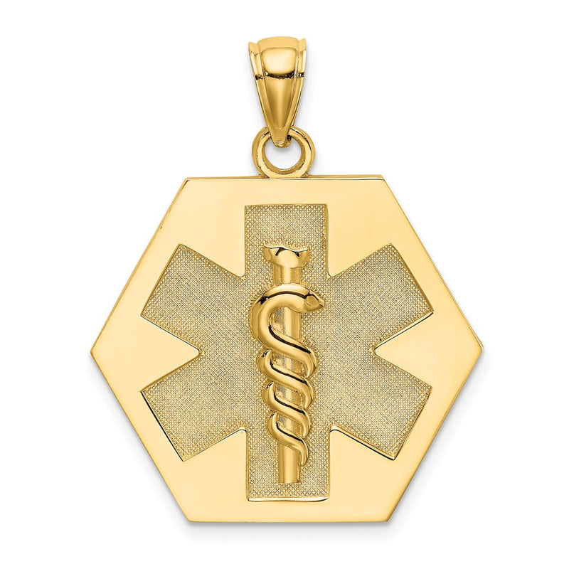14k Yellow Gold Textured Back Caduceus Medical Disc