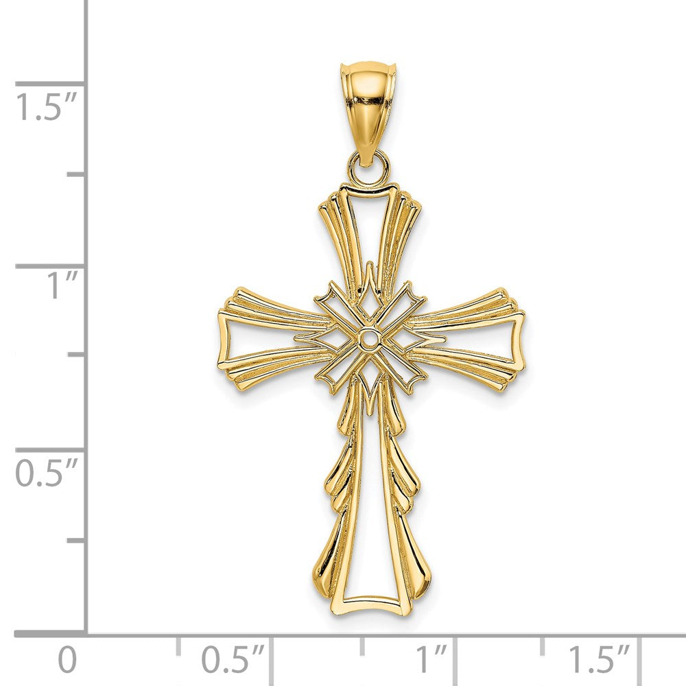 14k Yellow Gold Cut-Out w/ Teardrop Sides Cross Charm