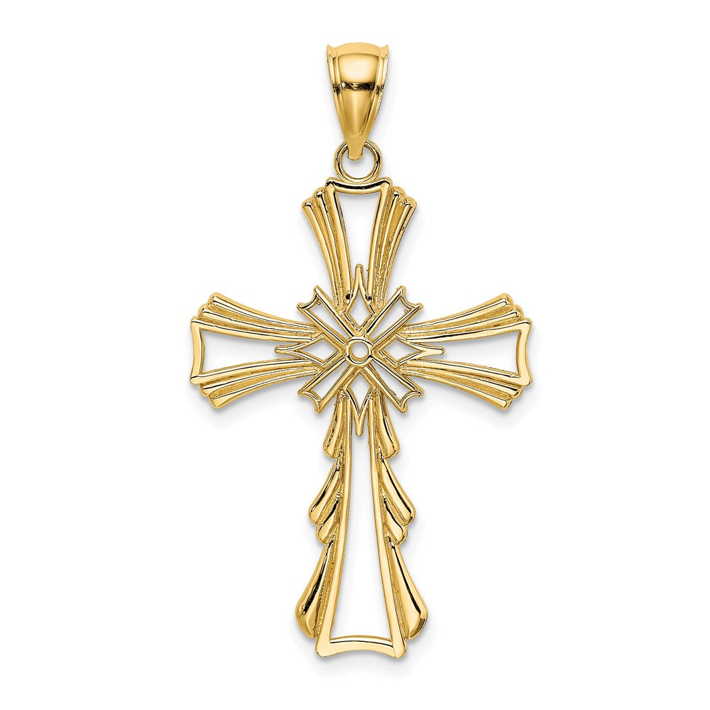 14k Yellow Gold Cut-Out w/ Teardrop Sides Cross Charm