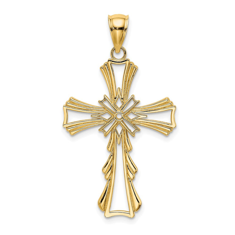 14k Yellow Gold Cut-Out w/ Teardrop Sides Cross Charm