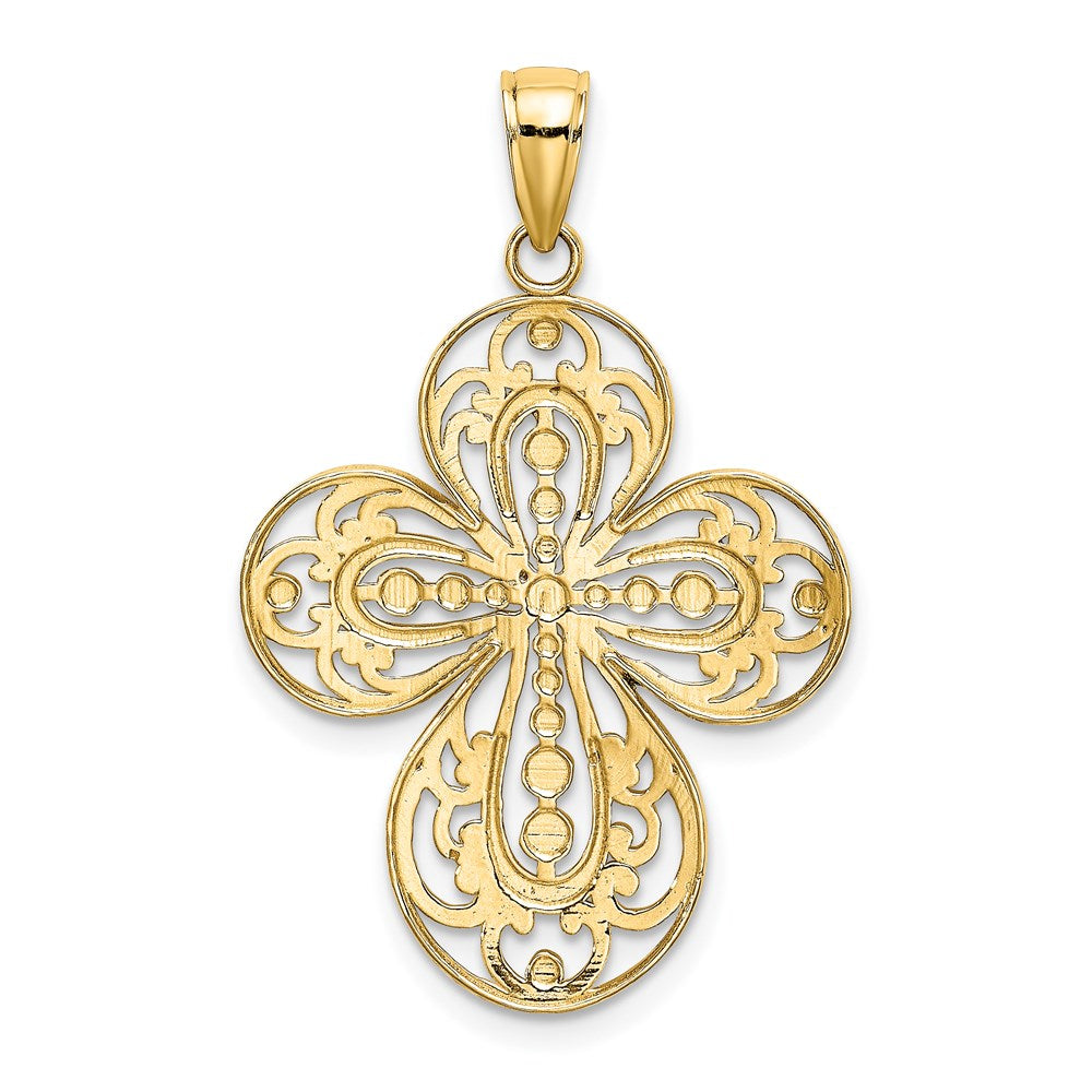 14k Yellow Gold Cut-Out w/ Rounded Tips Filigree Cross Charm