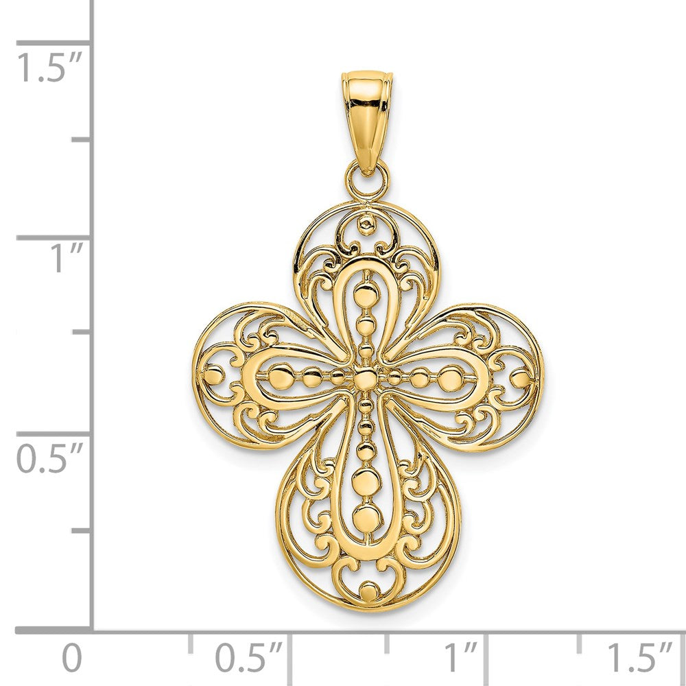 14k Yellow Gold Cut-Out w/ Rounded Tips Filigree Cross Charm