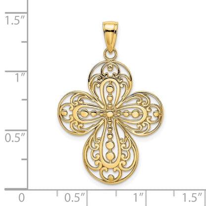 14k Yellow Gold Cut-Out w/ Rounded Tips Filigree Cross Charm