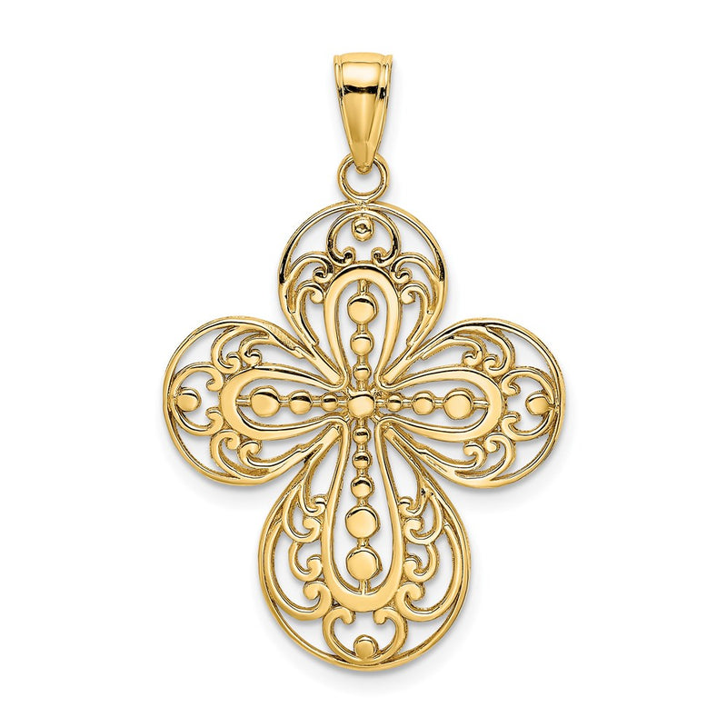 14k Yellow Gold Cut-Out w/ Rounded Tips Filigree Cross Charm