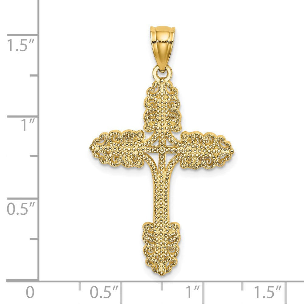 14k Yellow Gold Beaded Cross Charm