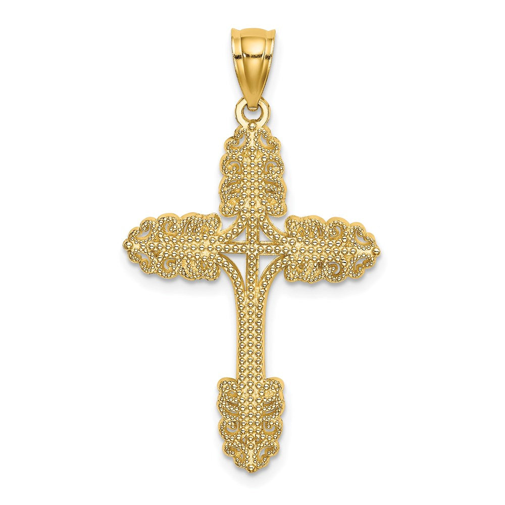 14k Yellow Gold Beaded Cross Charm