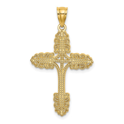 14k Yellow Gold Beaded Cross Charm