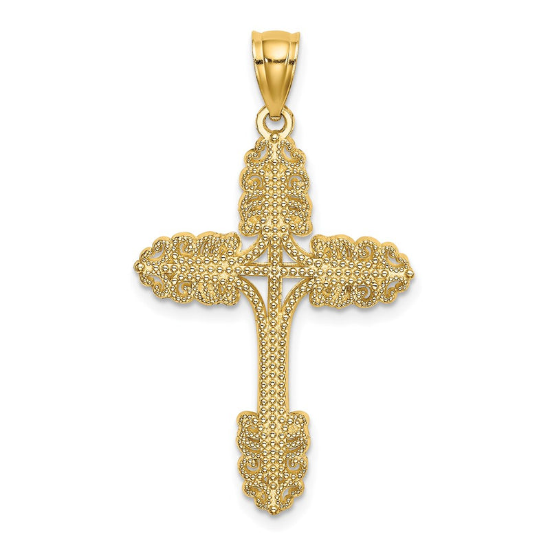 14k Yellow Gold Beaded Cross Charm