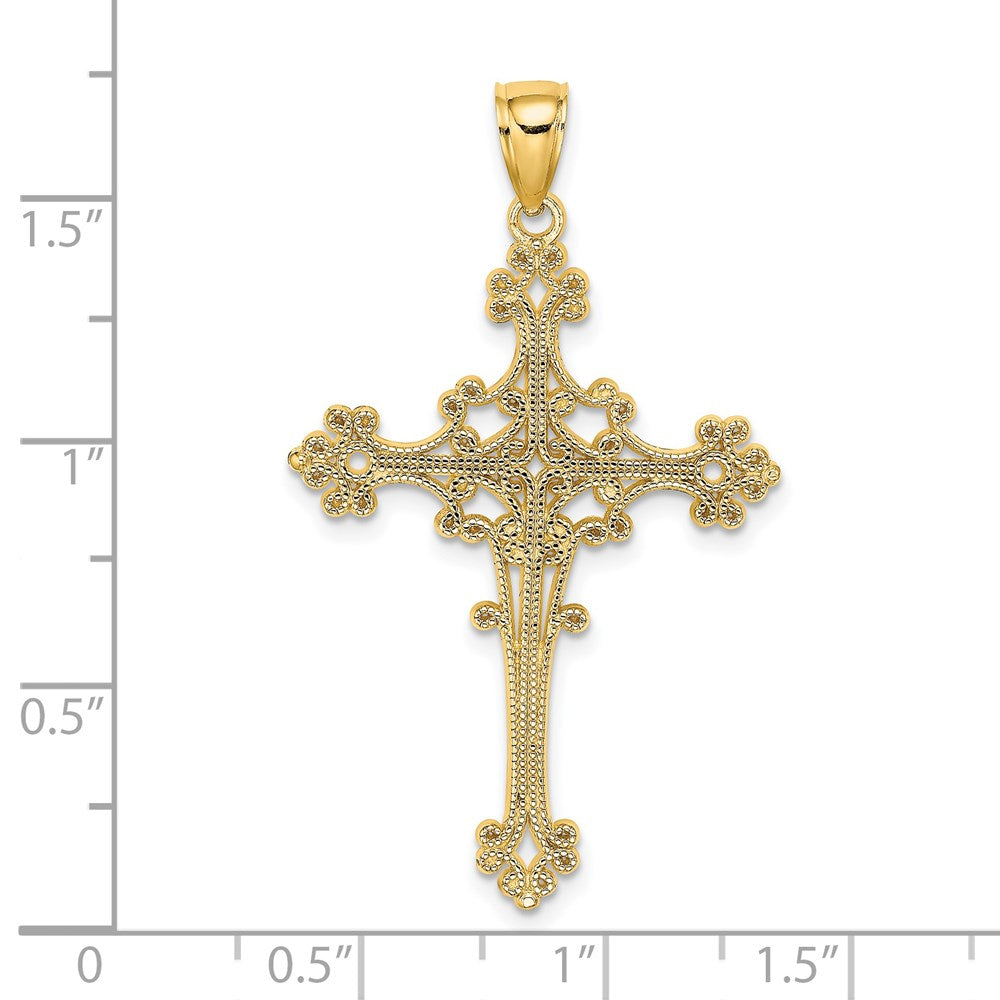 14k Yellow Gold Beaded Fancy Cross Charm