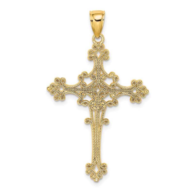 14k Yellow Gold Beaded Fancy Cross Charm