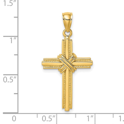 14k Yellow Gold Beaded Center Design Cross Charm