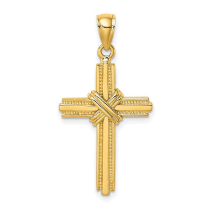 14k Yellow Gold Beaded Center Design Cross Charm