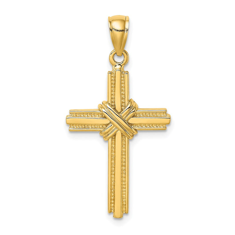 14k Yellow Gold Beaded Center Design Cross Charm