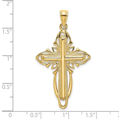 14k Yellow Gold Polished and Textured Cross