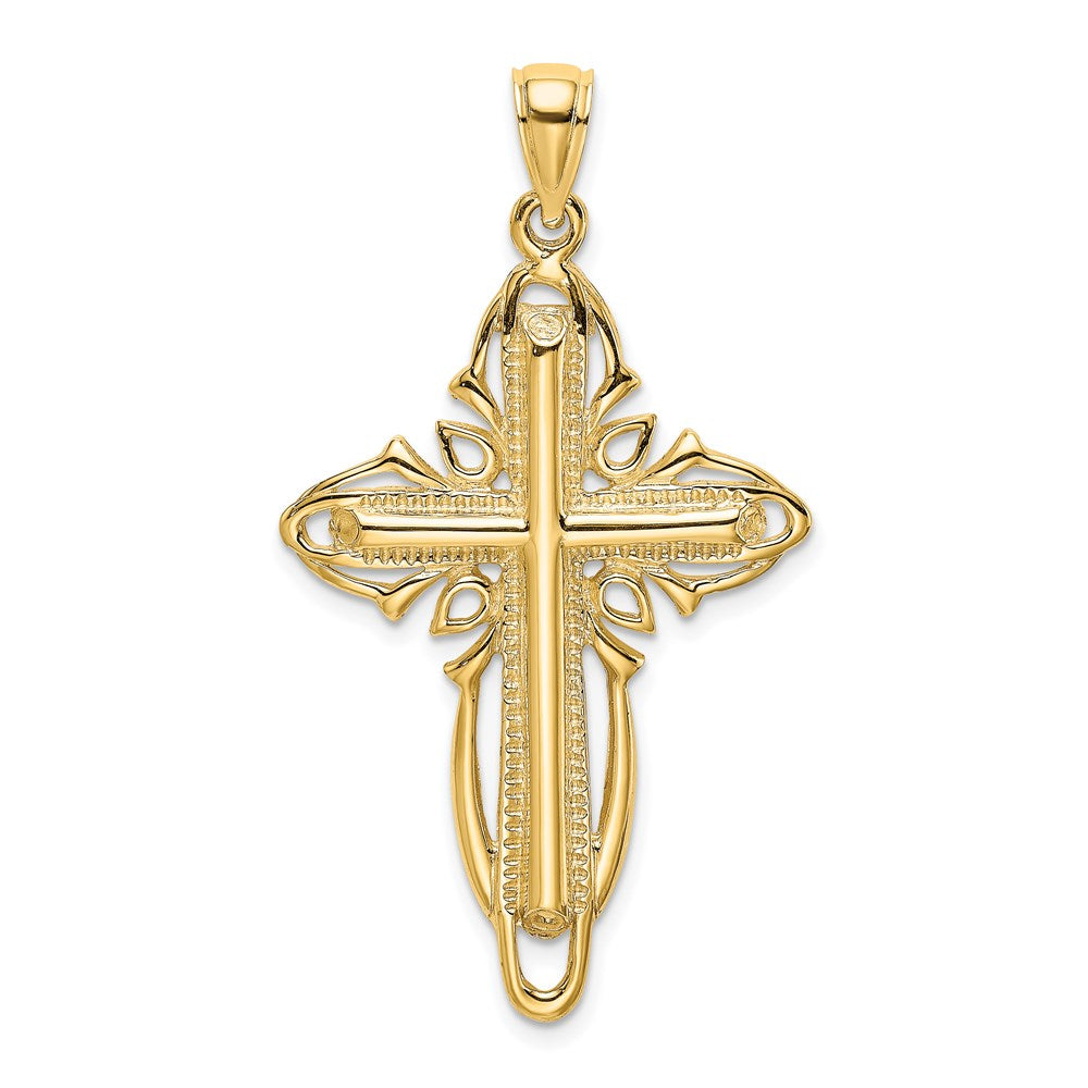 14k Yellow Gold Polished and Textured Cross