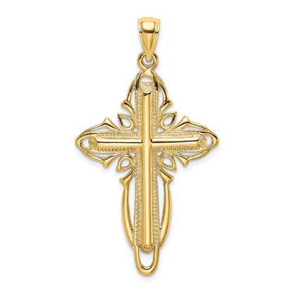 14k Yellow Gold Polished and Textured Cross