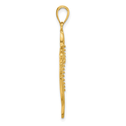 14k Yellow Gold Polished and Cut-Out Beaded Cross