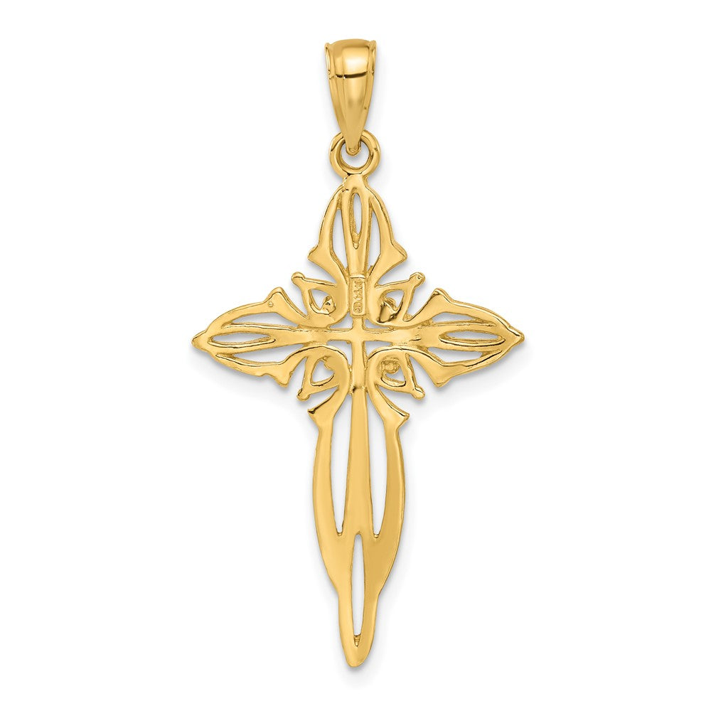 14k Yellow Gold Polished and Cut-Out Beaded Cross