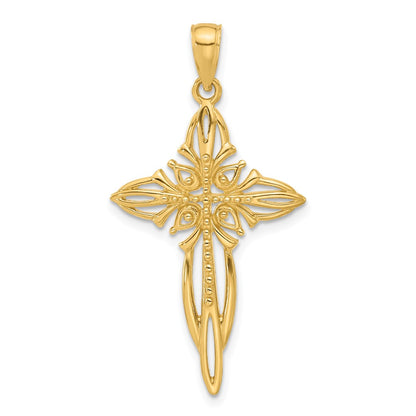 14k Yellow Gold Polished and Cut-Out Beaded Cross