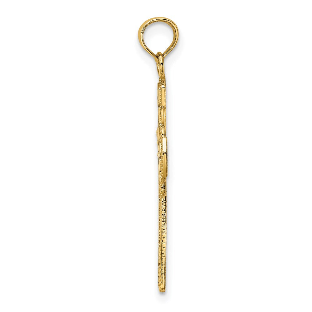 14k Yellow Gold Polished W/ Beaded Edge Grid Accent Cross Charm