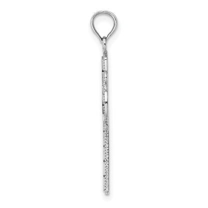14k White Gold W/ Beaded Edge Grid Accent Cross Charm