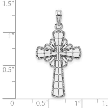 14k White Gold W/ Beaded Edge Grid Accent Cross Charm