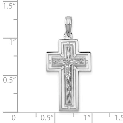 14k White Gold Textured Crucifix w/ Frame Charm