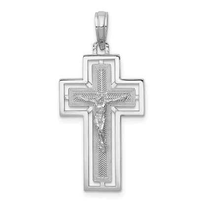 14k White Gold Textured Crucifix w/ Frame Charm