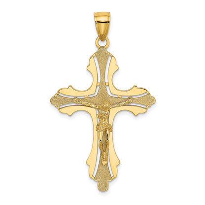 14k Yellow Gold Textured Cut-Out Crucifix W/Budded Tips Charm