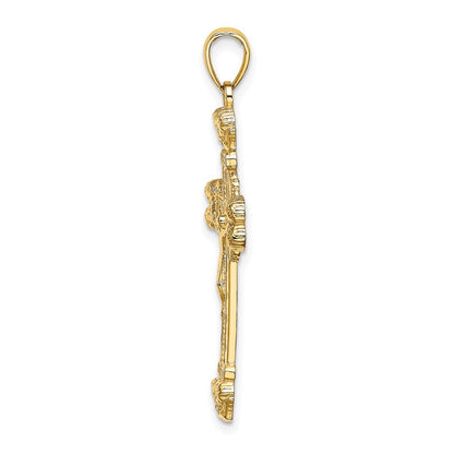 14k Yellow Gold Crucifix W/ Sunburst Charm