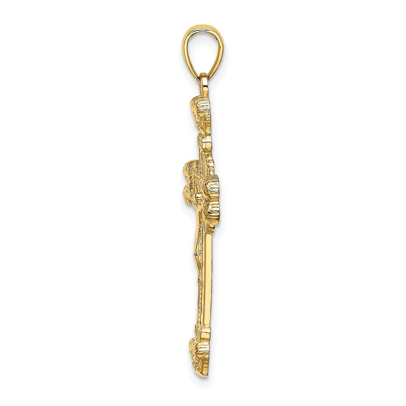 14k Yellow Gold Crucifix W/ Sunburst Charm