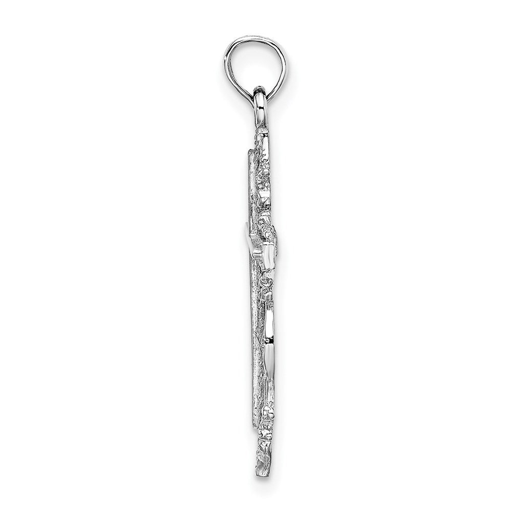 14k White Gold Cross w/ Lace Trim Charm