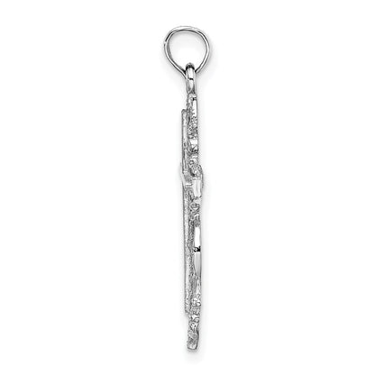 14k White Gold Cross w/ Lace Trim Charm