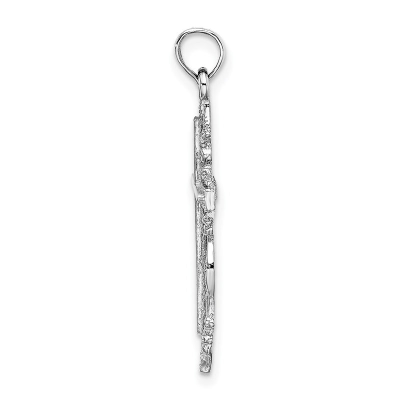 14k White Gold Cross w/ Lace Trim Charm