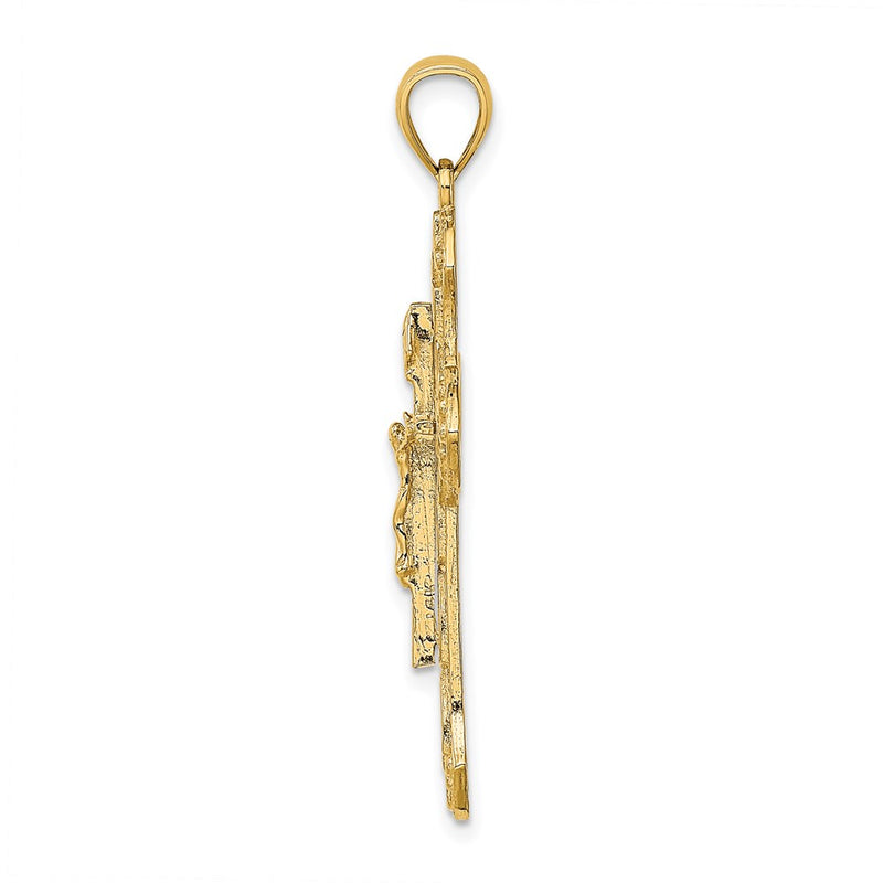 14k Yellow Gold Textured Crucifix W/ Arrow Charm