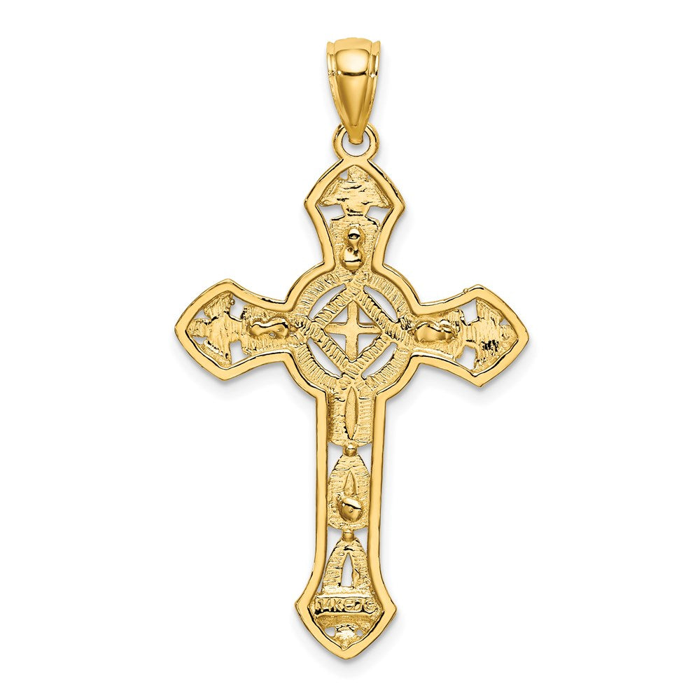 14k Yellow Gold Cut-Out Floral Cross Pendant