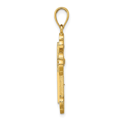 14k Yellow Gold Textured Budded Cross Charm