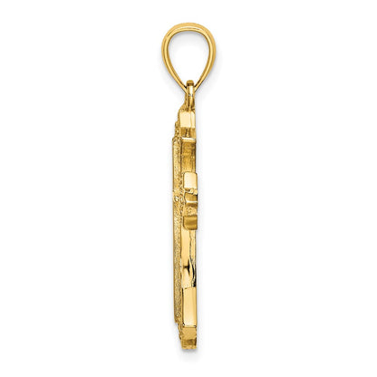 14k Yellow Gold Beaded Cross Charm