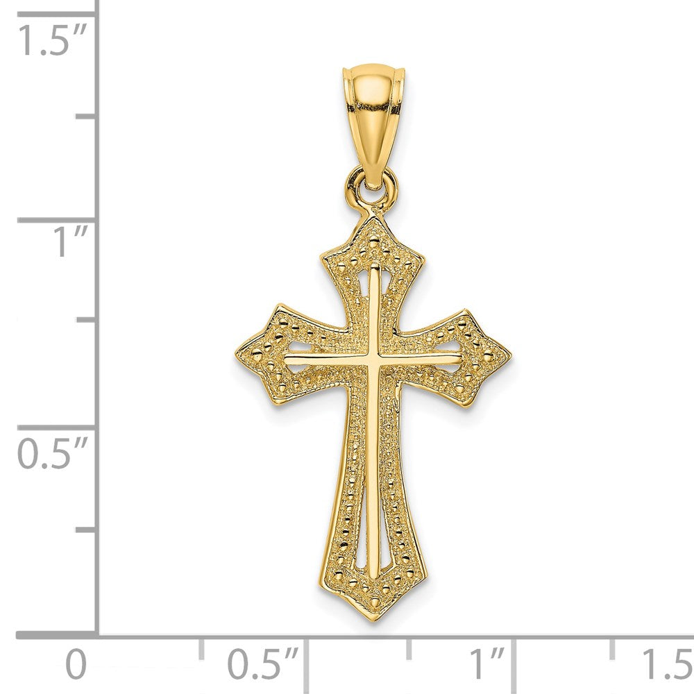 14k Yellow Gold Beaded Cross Charm